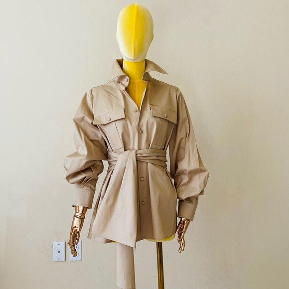 DSQUARED2 Tops - Dsquared2 Khaki Tan Tie Belt Button Down Shirt SZ 6